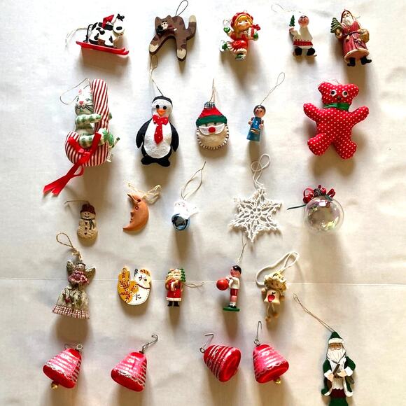 25 Assorted Ornaments Festive Holiday Ornament Set - Red, White, Green Used - Picture 1 of 7